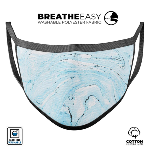 Ocean Blue Textured Marble - Made in USA Mouth Cover Unisex Anti-Dust Cotton Blend Reusable & Washable Face Mask with Adjustable Sizing for Adult or Child
