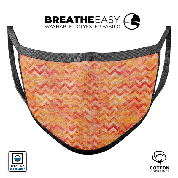 Orange Basic Watercolor Chevron Pattern - Made in USA Mouth Cover Unisex Anti-Dust Cotton Blend Reusable & Washable Face Mask with Adjustable Sizing for Adult or Child