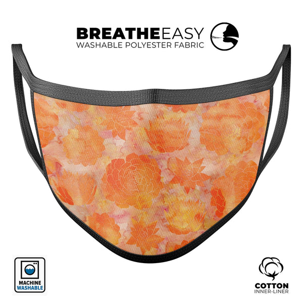 Orange Floral Succulents - Made in USA Mouth Cover Unisex Anti-Dust Cotton Blend Reusable & Washable Face Mask with Adjustable Sizing for Adult or Child