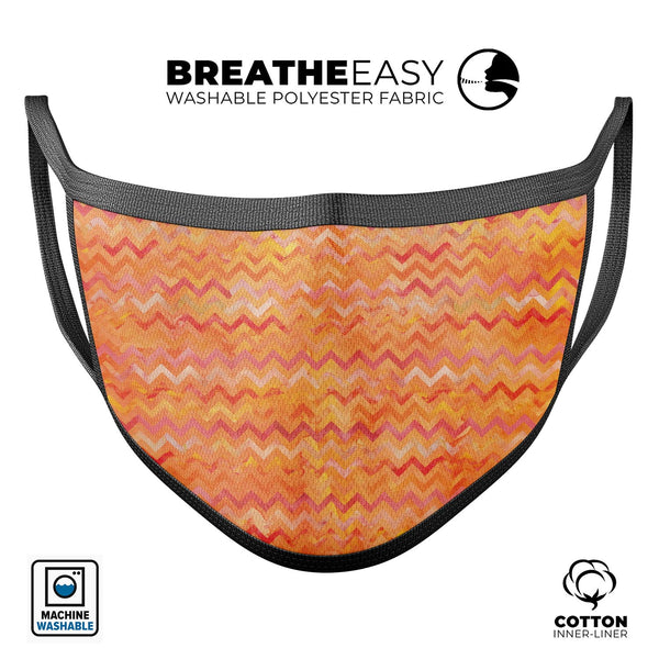 Orange Multi Watercolor Chevron - Made in USA Mouth Cover Unisex Anti-Dust Cotton Blend Reusable & Washable Face Mask with Adjustable Sizing for Adult or Child
