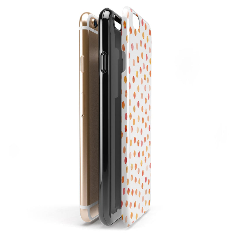 Orange Watercolor Dots over White iPhone 6/6s or 6/6s Plus 2-Piece Hybrid INK-Fuzed Case