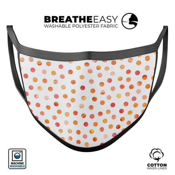 Orange Watercolor Dots over White - Made in USA Mouth Cover Unisex Anti-Dust Cotton Blend Reusable & Washable Face Mask with Adjustable Sizing for Adult or Child