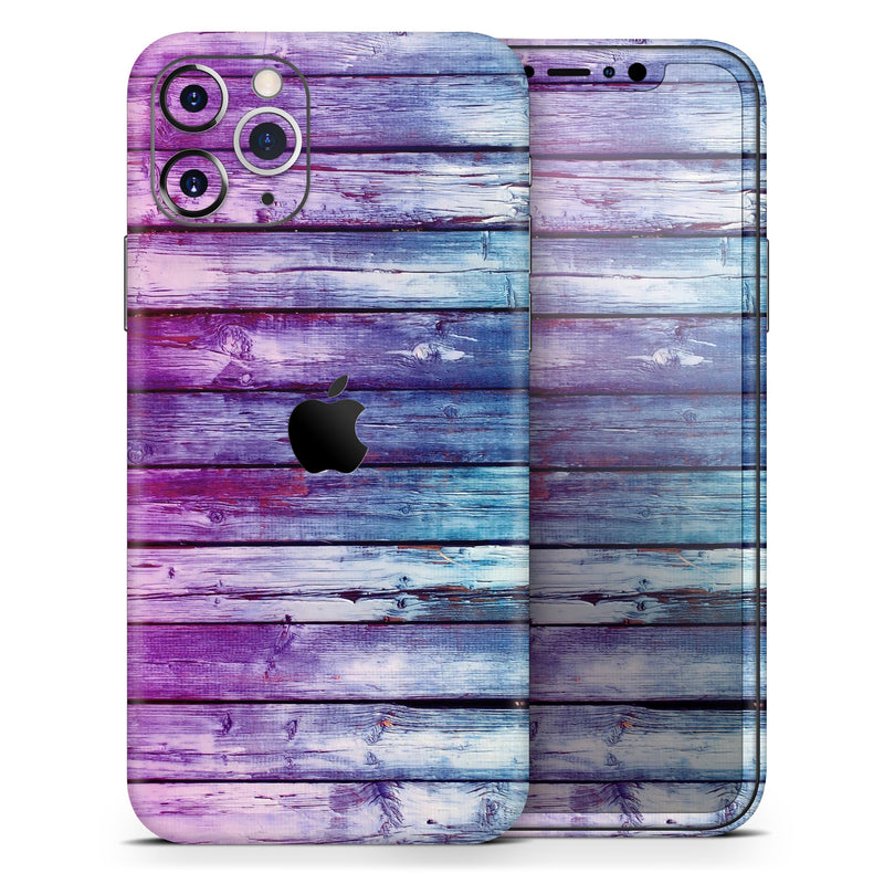 Pink & Blue Dyed Wood - Skin-Kit compatible with the Apple iPhone 12, 12 Pro Max, 12 Mini, 11 Pro or 11 Pro Max (All iPhones Available)