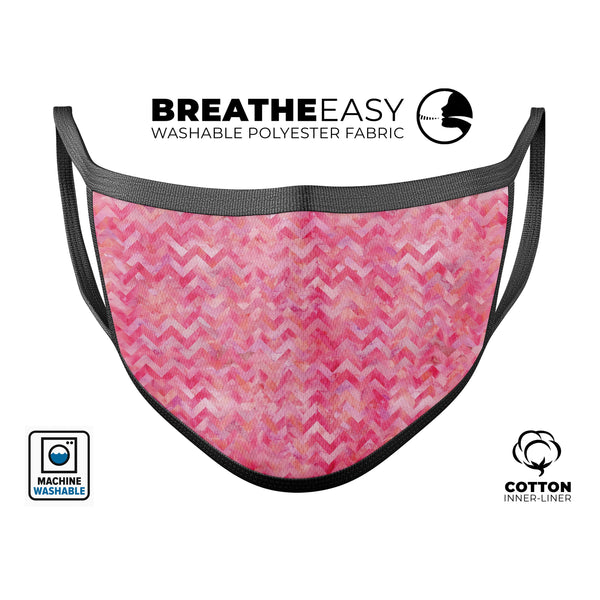 Pink Basic Watercolor Chevron Pattern - Made in USA Mouth Cover Unisex Anti-Dust Cotton Blend Reusable & Washable Face Mask with Adjustable Sizing for Adult or Child