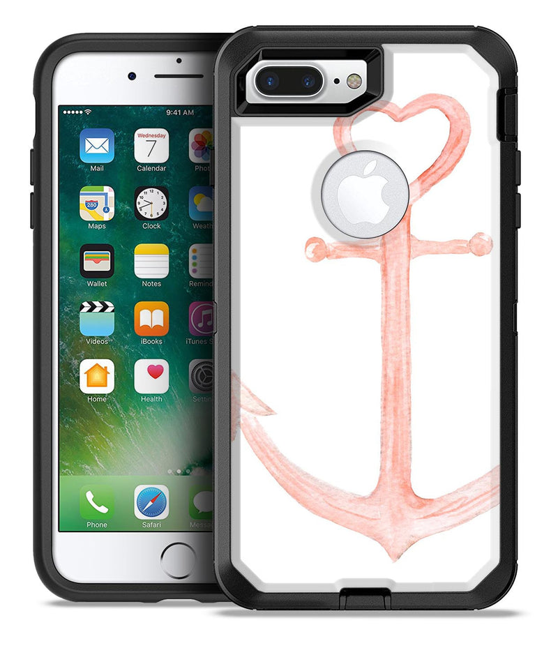 Pink Watercolor Heart Anchor - iPhone 7 or 7 Plus Commuter Case Skin Kit