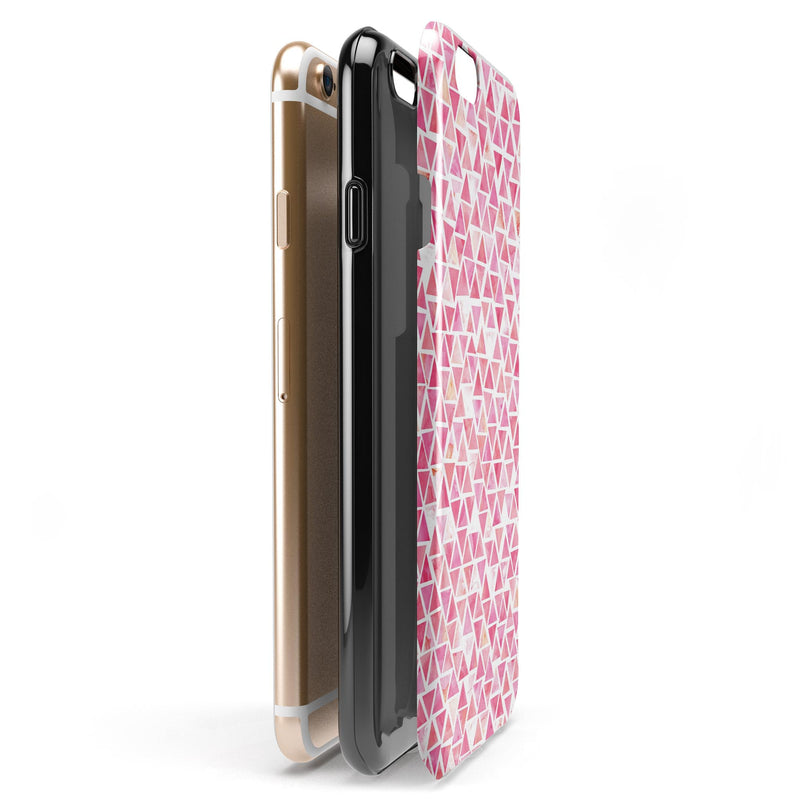 Pink Watercolor Triangle Pattern iPhone 6/6s or 6/6s Plus 2-Piece Hybrid INK-Fuzed Case
