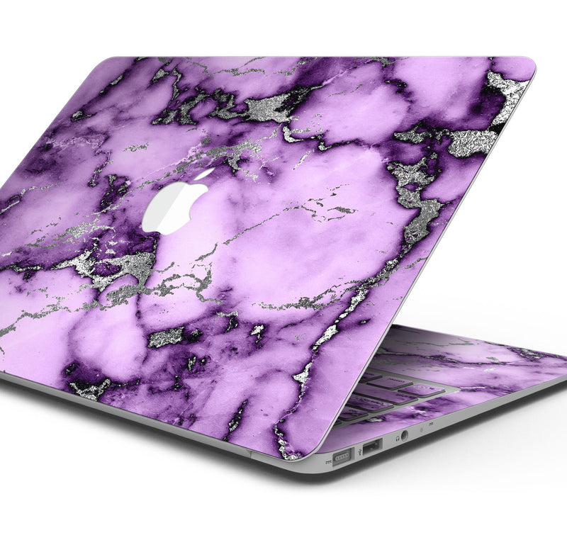 Purple Marble & Digital Silver Foil V6 - Skin Decal Wrap Kit Compatible with the Apple MacBook Pro, Pro with Touch Bar or Air (11", 12", 13", 15" & 16" - All Versions Available)
