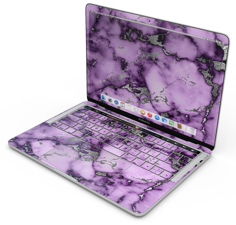 Purple Marble & Digital Silver Foil V6 - Skin Decal Wrap Kit Compatible with the Apple MacBook Pro, Pro with Touch Bar or Air (11", 12", 13", 15" & 16" - All Versions Available)