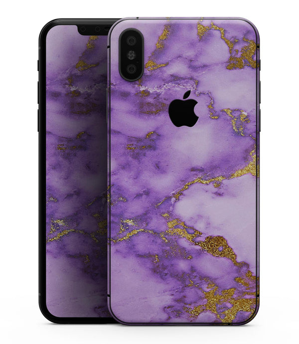 Purple Marble & Digital Gold Foil V2 - iPhone XS MAX, XS/X, 8/8+, 7/7+, 5/5S/SE Skin-Kit (All iPhones Avaiable)