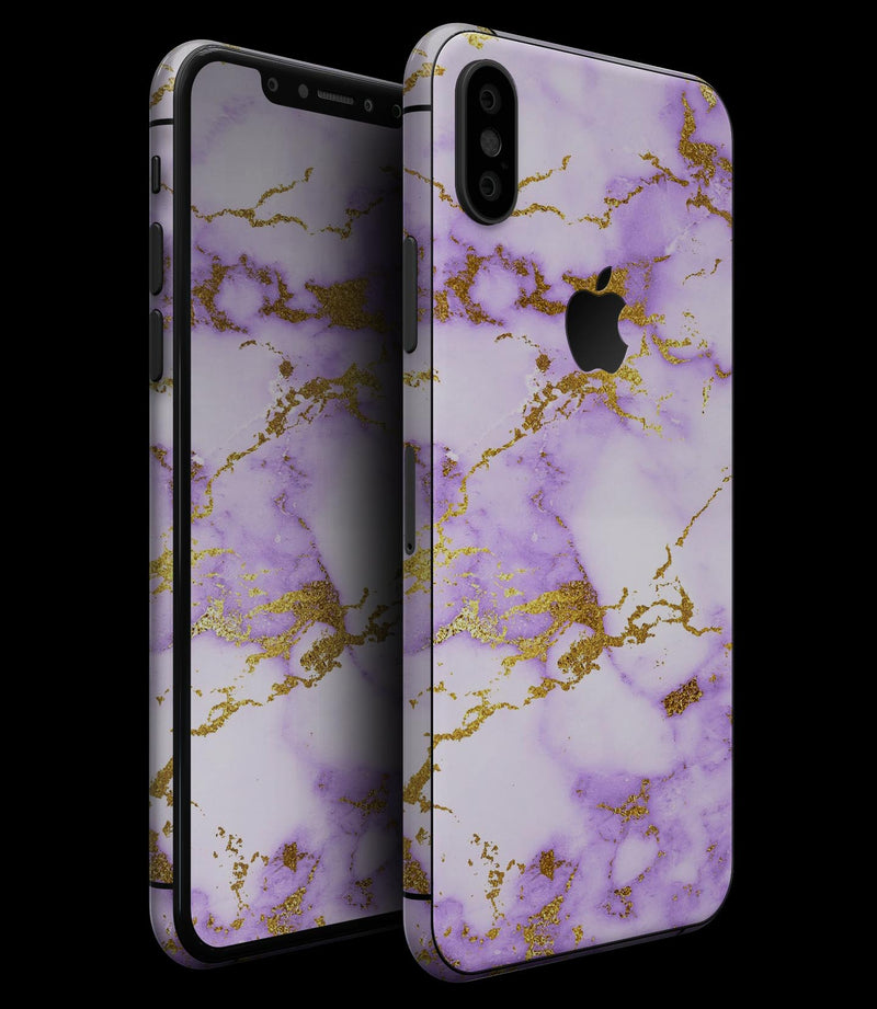 Purple Marble & Digital Gold Foil V5 - iPhone XS MAX, XS/X, 8/8+, 7/7+, 5/5S/SE Skin-Kit (All iPhones Avaiable)