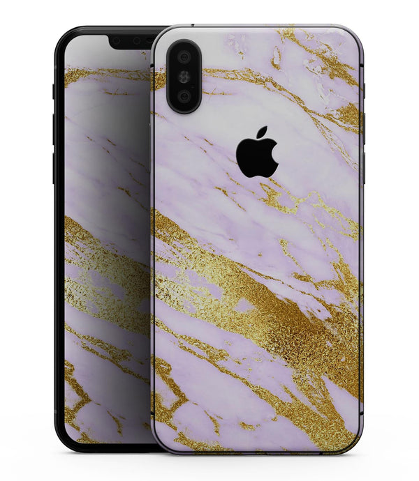 Purple Marble & Digital Gold Foil V7 - iPhone XS MAX, XS/X, 8/8+, 7/7+, 5/5S/SE Skin-Kit (All iPhones Avaiable)