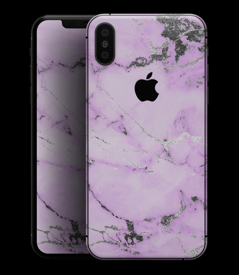 Purple Marble & Digital Silver Foil V4 - iPhone XS MAX, XS/X, 8/8+, 7/7+, 5/5S/SE Skin-Kit (All iPhones Avaiable)