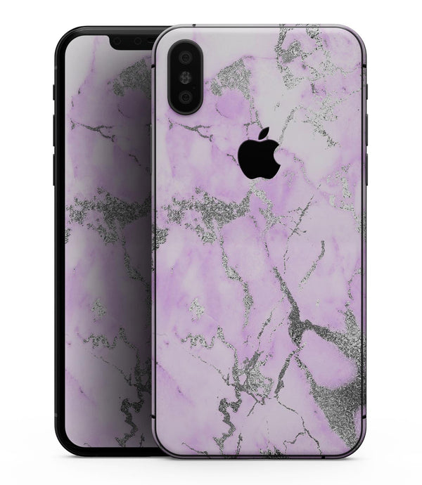 Purple Marble & Digital Silver Foil V8 - iPhone XS MAX, XS/X, 8/8+, 7/7+, 5/5S/SE Skin-Kit (All iPhones Avaiable)