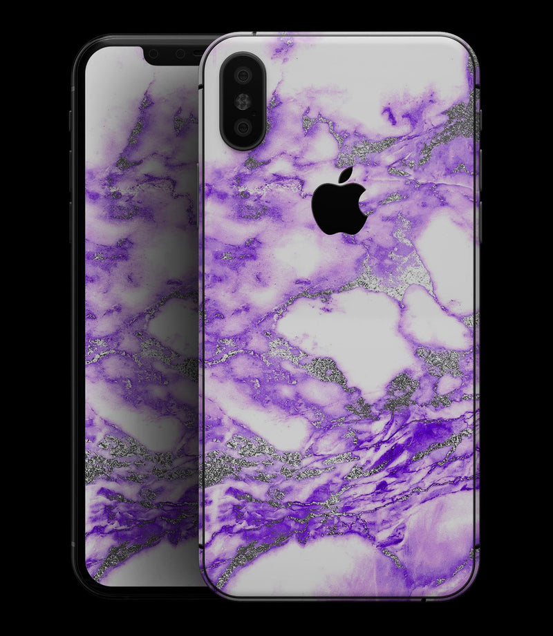 Purple Marble & Digital Silver Foil V9 - iPhone XS MAX, XS/X, 8/8+, 7/7+, 5/5S/SE Skin-Kit (All iPhones Avaiable)