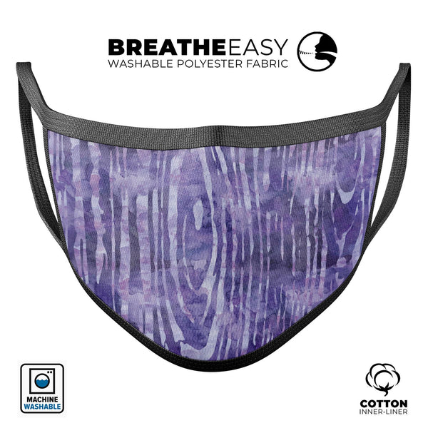 Purple Watercolor Woodgrain - Made in USA Mouth Cover Unisex Anti-Dust Cotton Blend Reusable & Washable Face Mask with Adjustable Sizing for Adult or Child