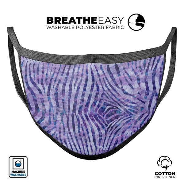 Purple Watercolor Zebra Pattern - Made in USA Mouth Cover Unisex Anti-Dust Cotton Blend Reusable & Washable Face Mask with Adjustable Sizing for Adult or Child
