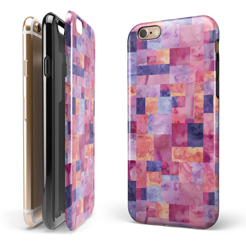 Purple and Pink Watercolor Patchwork iPhone 6/6s or 6/6s Plus 2-Piece Hybrid INK-Fuzed Case