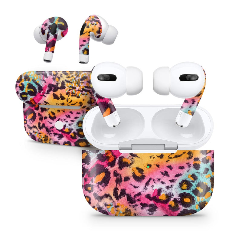 Rainbow Leopard Sherbet - Full Body Skin Decal Wrap Kit for the Wireless Bluetooth Apple Airpods Pro, AirPods Gen 1 or Gen 2 with Wireless Charging