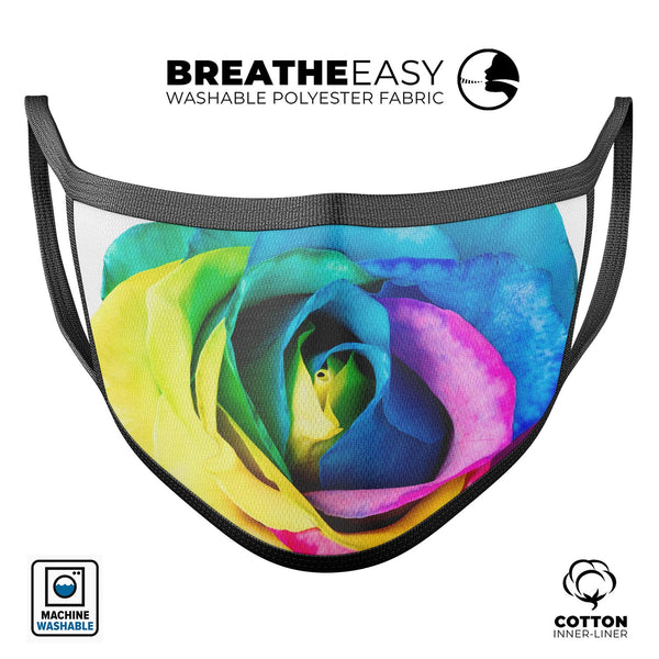 Rainbow Dyed Rose V1 - Made in USA Mouth Cover Unisex Anti-Dust Cotton Blend Reusable & Washable Face Mask with Adjustable Sizing for Adult or Child