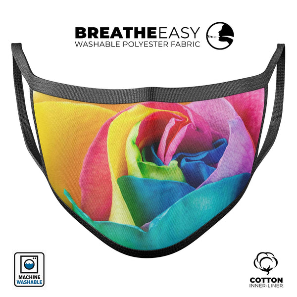 Rainbow Dyed Rose V2 - Made in USA Mouth Cover Unisex Anti-Dust Cotton Blend Reusable & Washable Face Mask with Adjustable Sizing for Adult or Child