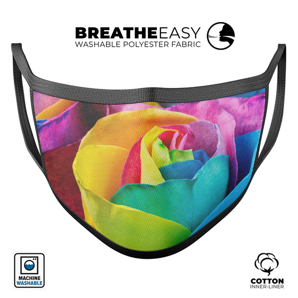Rainbow Dyed Rose V4 - Made in USA Mouth Cover Unisex Anti-Dust Cotton Blend Reusable & Washable Face Mask with Adjustable Sizing for Adult or Child