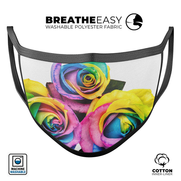 Rainbow Dyed Roses - Made in USA Mouth Cover Unisex Anti-Dust Cotton Blend Reusable & Washable Face Mask with Adjustable Sizing for Adult or Child
