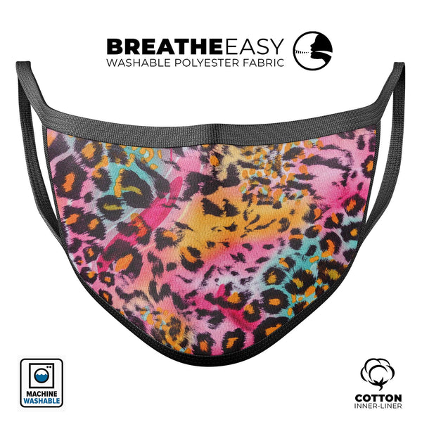 Rainbow Leopard Sherbet - Made in USA Mouth Cover Unisex Anti-Dust Cotton Blend Reusable & Washable Face Mask with Adjustable Sizing for Adult or Child