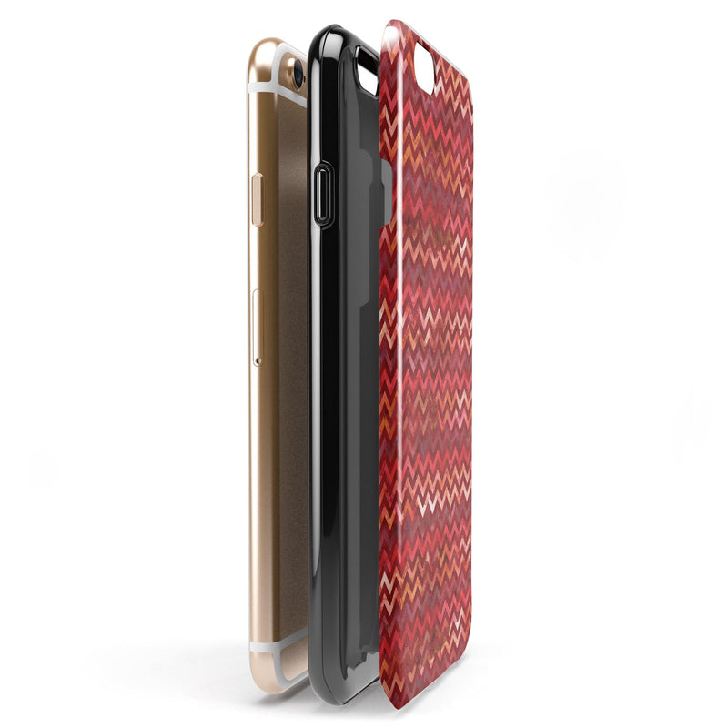 Red Multi Watercolor Chevron iPhone 6/6s or 6/6s Plus 2-Piece Hybrid INK-Fuzed Case