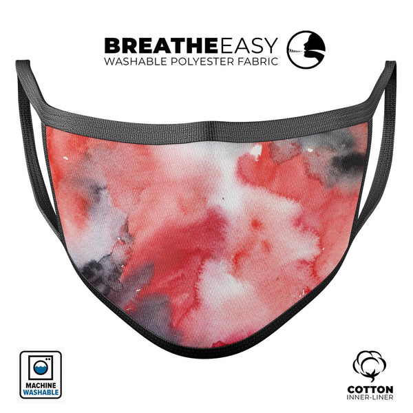 Red Pink 3 Absorbed Watercolor Texture - Made in USA Mouth Cover Unisex Anti-Dust Cotton Blend Reusable & Washable Face Mask with Adjustable Sizing for Adult or Child