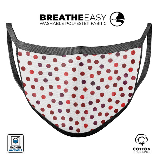 Red Watercolor Dots over White - Made in USA Mouth Cover Unisex Anti-Dust Cotton Blend Reusable & Washable Face Mask with Adjustable Sizing for Adult or Child