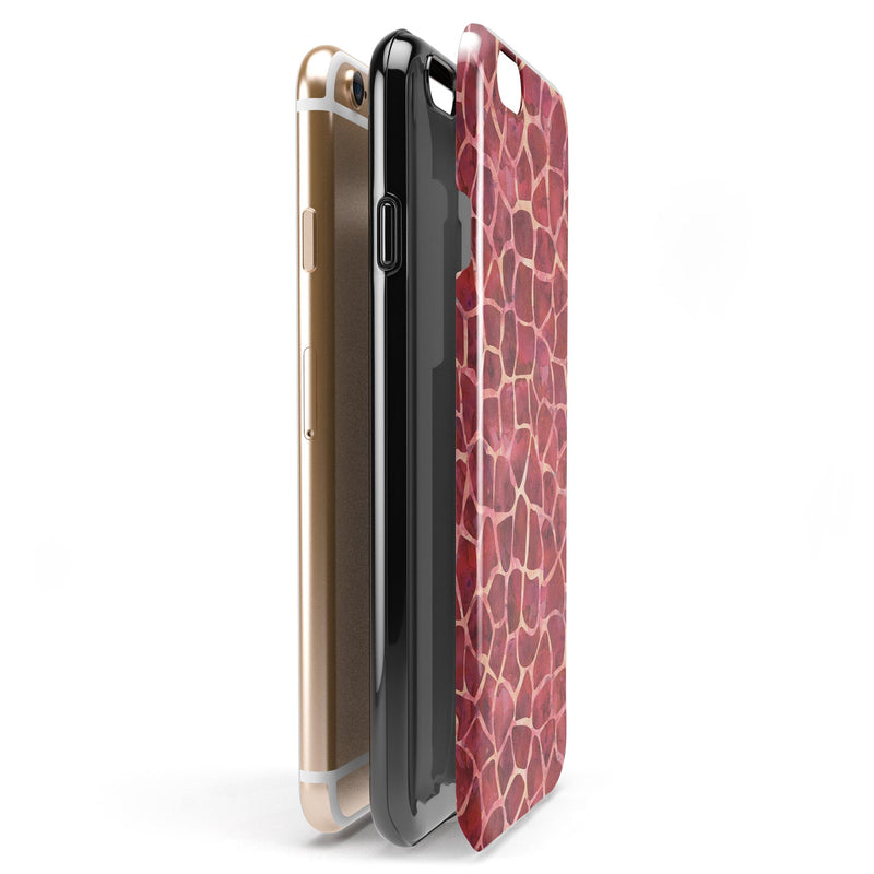 Red Watercolor Giraffe Pattern iPhone 6/6s or 6/6s Plus 2-Piece Hybrid INK-Fuzed Case