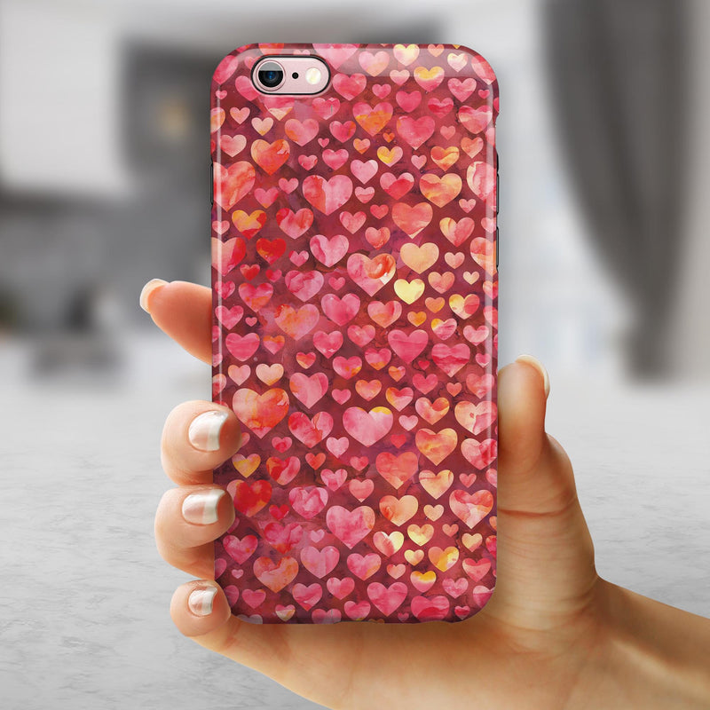 Red Watercolor Hearts iPhone 6/6s or 6/6s Plus 2-Piece Hybrid INK-Fuzed Case