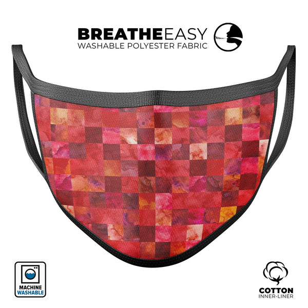 Red Watercolor Patchwork - Made in USA Mouth Cover Unisex Anti-Dust Cotton Blend Reusable & Washable Face Mask with Adjustable Sizing for Adult or Child