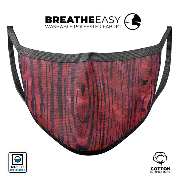 Red Watercolor Woodgrain - Made in USA Mouth Cover Unisex Anti-Dust Cotton Blend Reusable & Washable Face Mask with Adjustable Sizing for Adult or Child