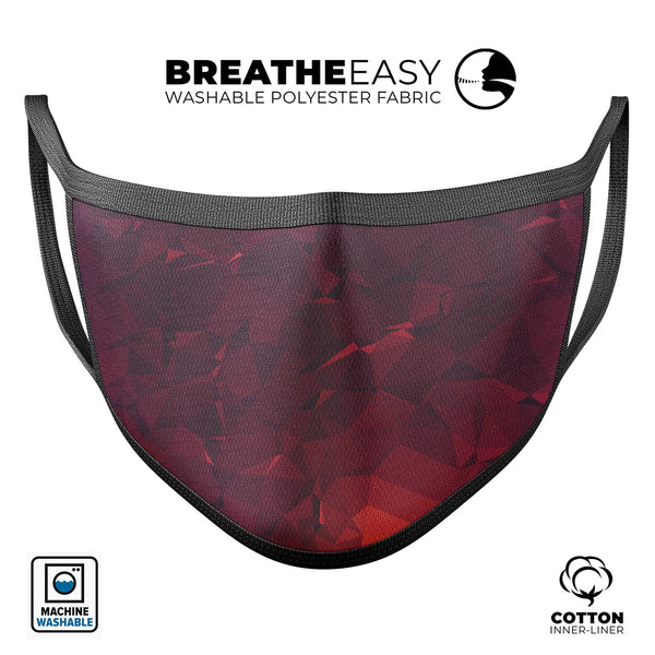 Red and Burgandy Geometric Shapes - Made in USA Mouth Cover Unisex Anti-Dust Cotton Blend Reusable & Washable Face Mask with Adjustable Sizing for Adult or Child