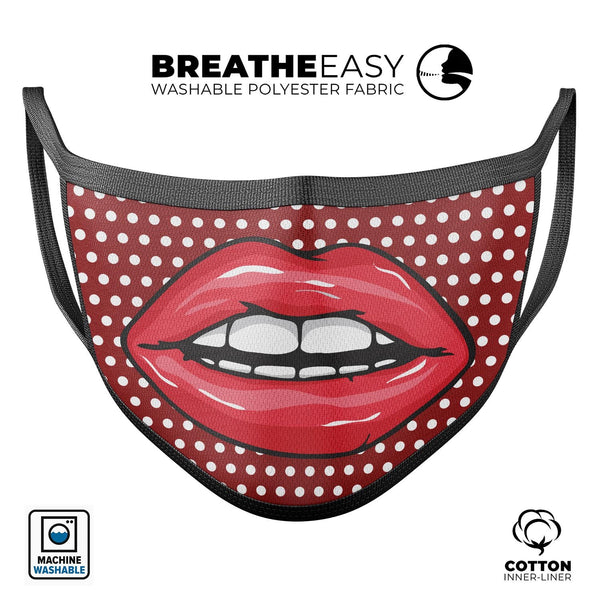 Red and White Polka Luscious Lips - Made in USA Mouth Cover Unisex Anti-Dust Cotton Blend Reusable & Washable Face Mask with Adjustable Sizing for Adult or Child