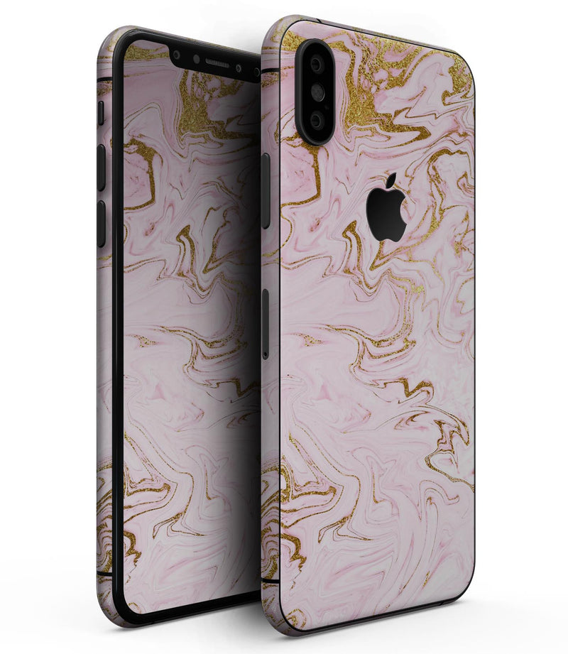 Rose Pink Marble & Digital Gold Frosted Foil V13 - iPhone XS MAX, XS/X, 8/8+, 7/7+, 5/5S/SE Skin-Kit (All iPhones Avaiable)