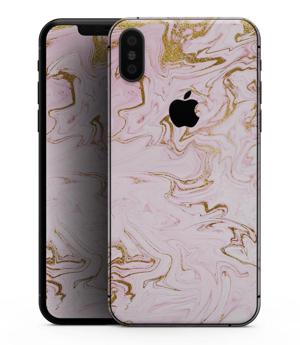 Rose Pink Marble & Digital Gold Frosted Foil V13 - iPhone XS MAX, XS/X, 8/8+, 7/7+, 5/5S/SE Skin-Kit (All iPhones Avaiable)