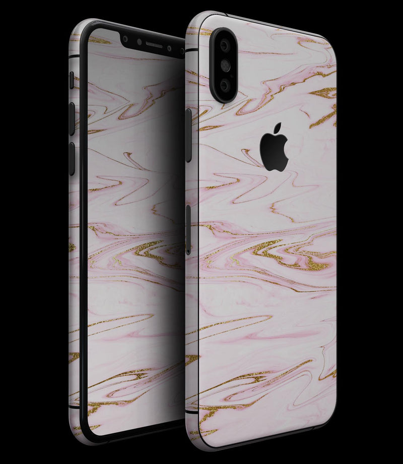 Rose Pink Marble & Digital Gold Frosted Foil V15 - iPhone XS MAX, XS/X, 8/8+, 7/7+, 5/5S/SE Skin-Kit (All iPhones Avaiable)