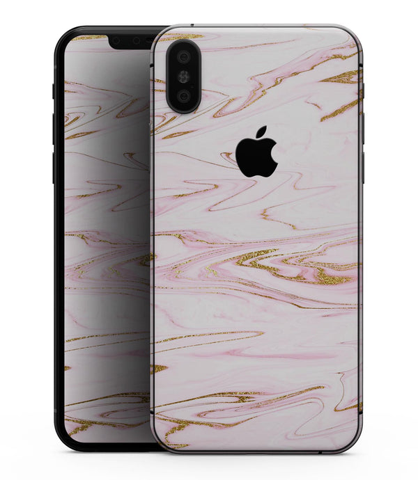 Rose Pink Marble & Digital Gold Frosted Foil V15 - iPhone XS MAX, XS/X, 8/8+, 7/7+, 5/5S/SE Skin-Kit (All iPhones Avaiable)