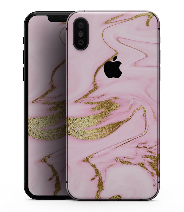 Rose Pink Marble & Digital Gold Frosted Foil V16 - iPhone XS MAX, XS/X, 8/8+, 7/7+, 5/5S/SE Skin-Kit (All iPhones Avaiable)