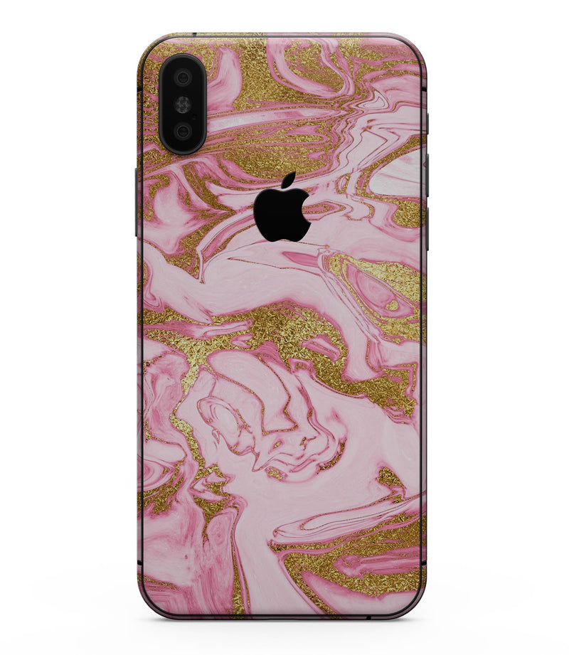 Rose Pink Marble & Digital Gold Frosted Foil V17 - iPhone XS MAX, XS/X, 8/8+, 7/7+, 5/5S/SE Skin-Kit (All iPhones Avaiable)