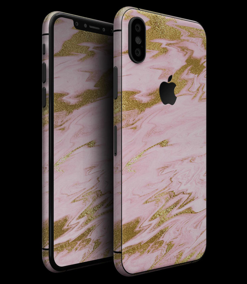 Rose Pink Marble & Digital Gold Frosted Foil V18 - iPhone XS MAX, XS/X, 8/8+, 7/7+, 5/5S/SE Skin-Kit (All iPhones Avaiable)