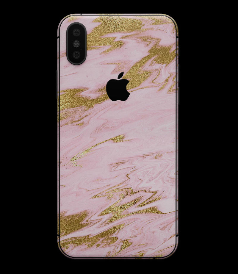 Rose Pink Marble & Digital Gold Frosted Foil V18 - iPhone XS MAX, XS/X, 8/8+, 7/7+, 5/5S/SE Skin-Kit (All iPhones Avaiable)