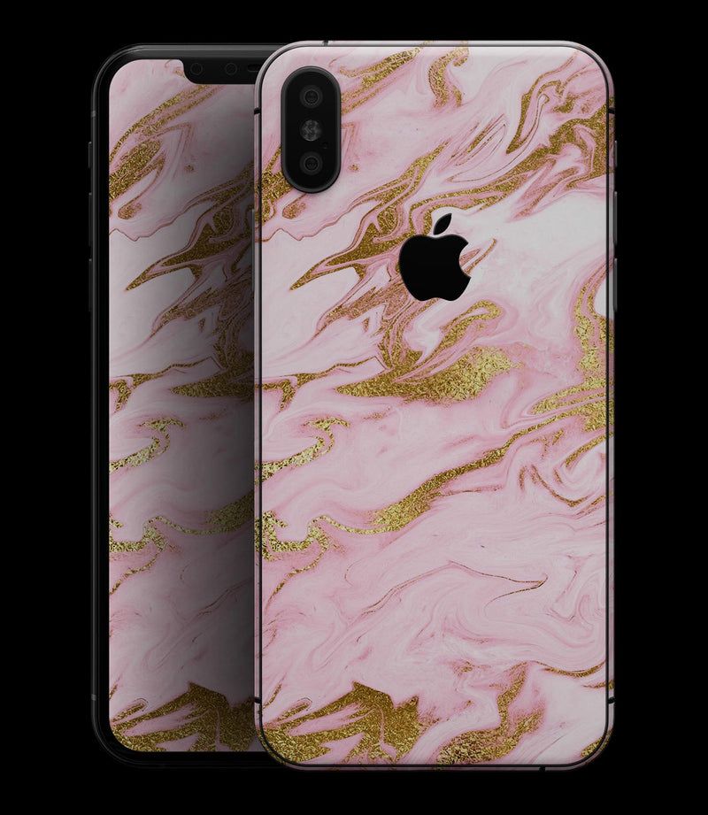 Rose Pink Marble & Digital Gold Frosted Foil V3 - iPhone XS MAX, XS/X, 8/8+, 7/7+, 5/5S/SE Skin-Kit (All iPhones Avaiable)