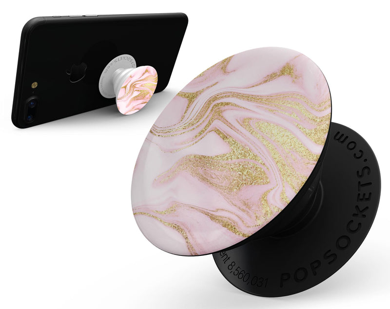 Rose Pink Marble & Digital Gold Frosted Foil V11 - Skin Kit for PopSockets and other Smartphone Extendable Grips & Stands