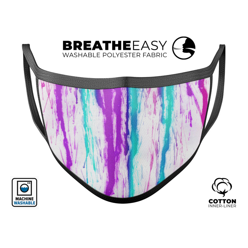Running Purple and Teal WaterColor Paint - Made in USA Mouth Cover Unisex Anti-Dust Cotton Blend Reusable & Washable Face Mask with Adjustable Sizing for Adult or Child