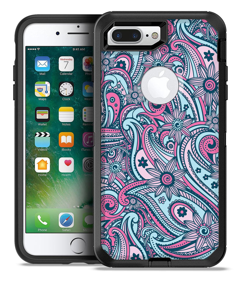 Seamless Mint and Pink Sprout - iPhone 7 or 7 Plus Commuter Case Skin Kit