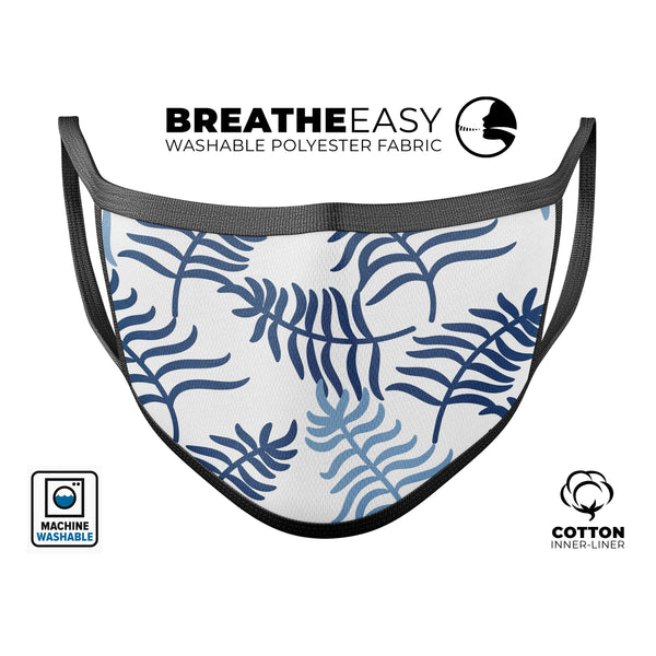 Shades of Blue Whispy Feathers - Made in USA Mouth Cover Unisex Anti-Dust Cotton Blend Reusable & Washable Face Mask with Adjustable Sizing for Adult or Child