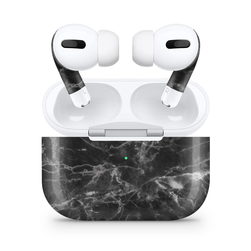 Smooth Black Marble - Full Body Skin Decal Wrap Kit for the Wireless Bluetooth Apple Airpods Pro, AirPods Gen 1 or Gen 2 with Wireless Charging